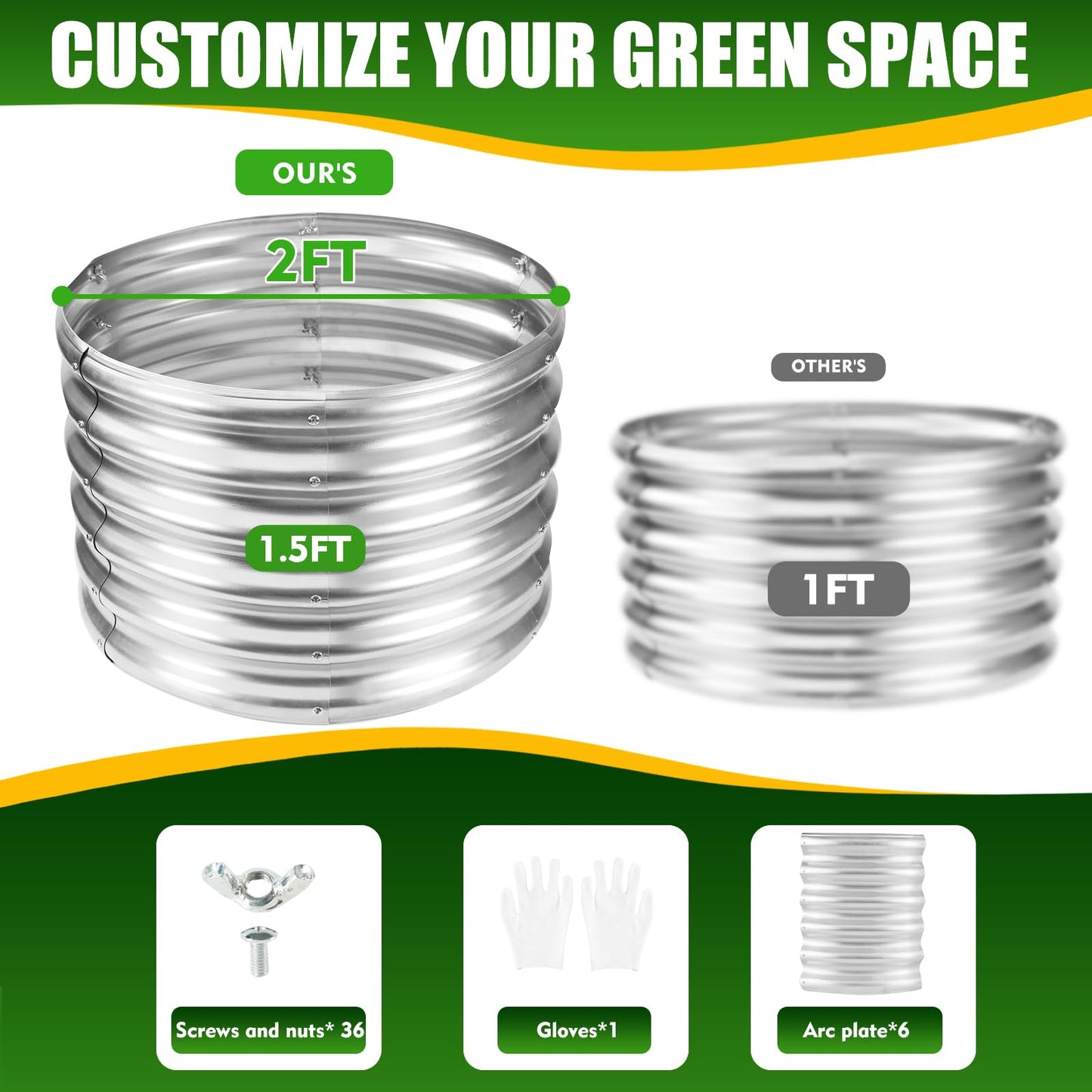 TBMLC 17" Tall Elevated Round Metal Rised Garden Bed- 2'x2' in Size and 0.8MM Thick Durable Planter Box for Vegetables Flowers Succulent at Patio/Garden Outdoor (Silver, 2FT Diameter)
