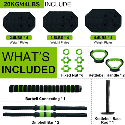 Adjustable Dumbbell Set, 4 in 1 Free Weights Dumbbells Set with Connector, Barbell Weight Set Used As Kettlebells, Barbell, Push Up Stand, Fitness Exercise for Home Gym Suitable Men/Women