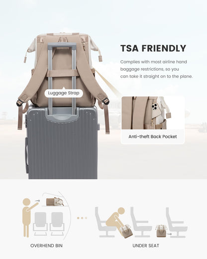 LOVEVOOK Women Backpack Laptop Backpack School Bag Waterproof, Beige and Khaki, 15,6 pouces, Casual