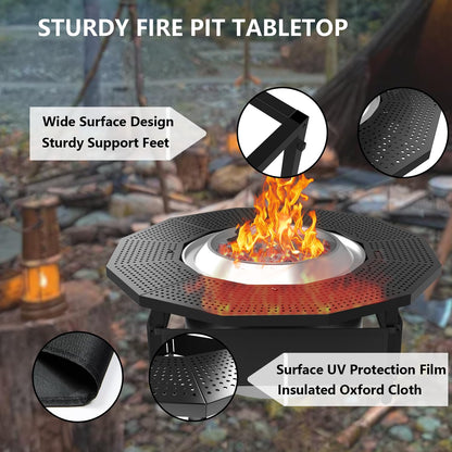 Hupsjer Fire Pit Surround Tabletop Use for Solo Stove Bonfire Ranger Yukon 2.0, with Coated Steel and UV-Resistant Outdoor Fabric, Adjustable Tabletop for Solo Stove Bonfire Accessories, Thick Metal