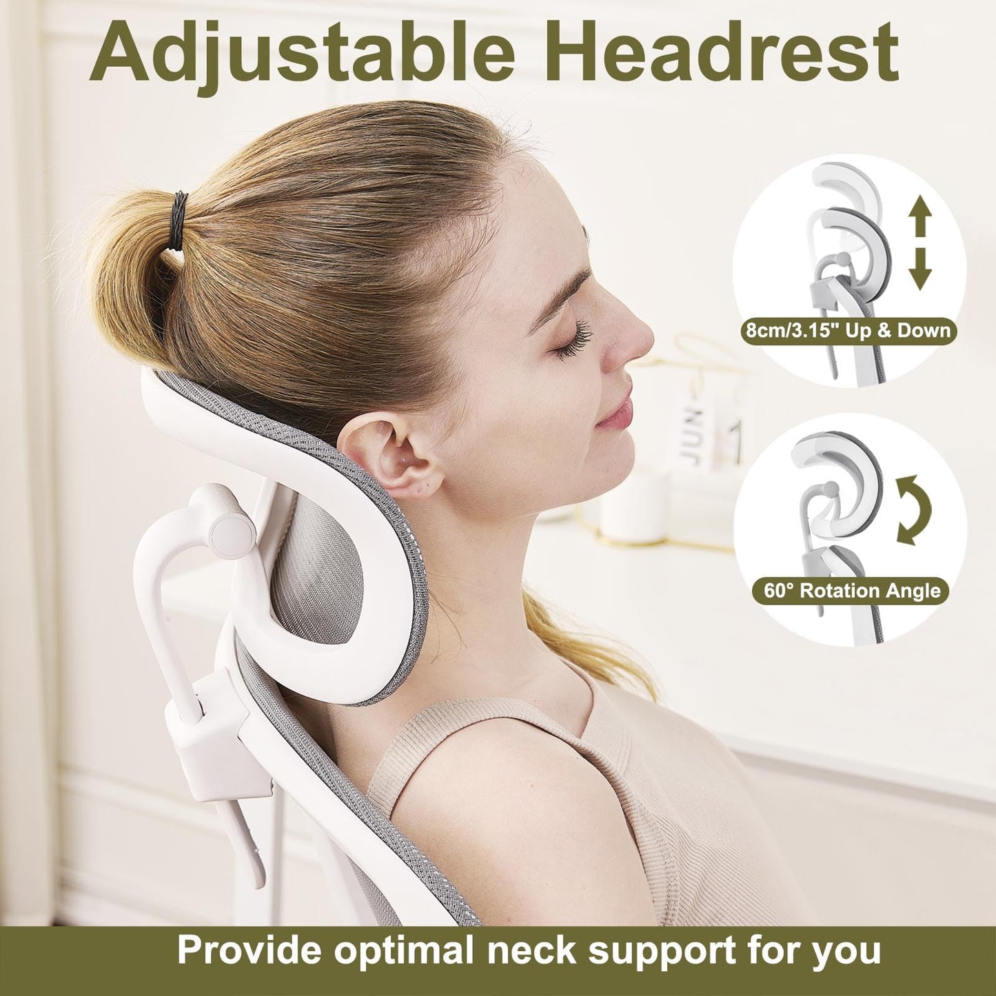 TONFARY Ergonomic Home Office Chair, High Back Mesh Desk Chair with Adjustable Lumbar Support, Flip-up Armrest, Removable Headrest, Swivel Computer Gaming Chair, Space Saving, 330LBS (White+Grey)