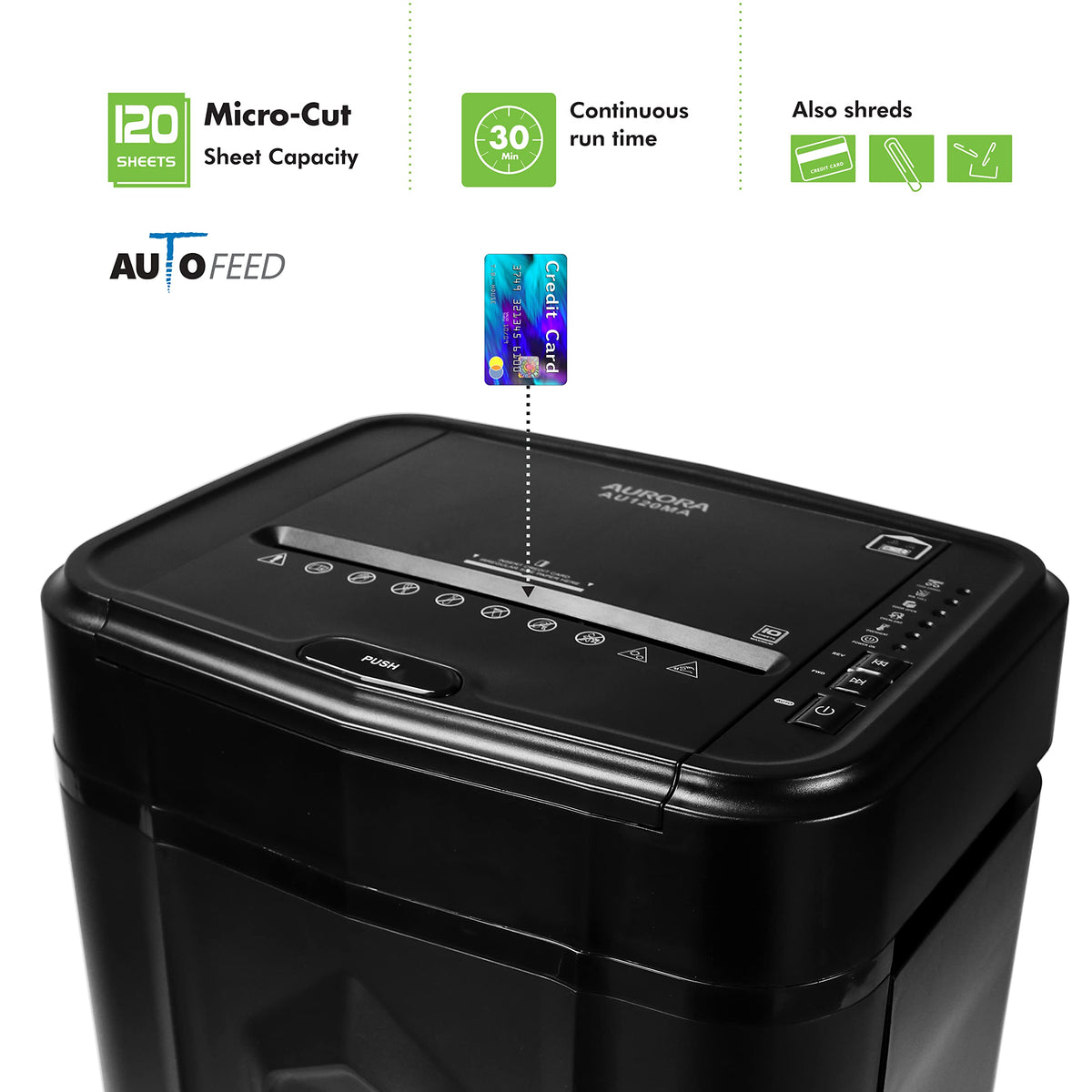 Aurora AU120MA 120-Sheet Auto Feed High Security Micro-Cut Paper Shredder / 30 Minutes (Black)