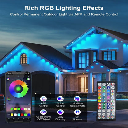 Sxlofty 300FT Permanent Outdoor RGB Lights,IP67 Waterproof Smart LED Eaves Lights with App/Remote Control,for Christmas and All Holiday Decor,Daily and Accent Lighting,House Roof and Garden Lighting