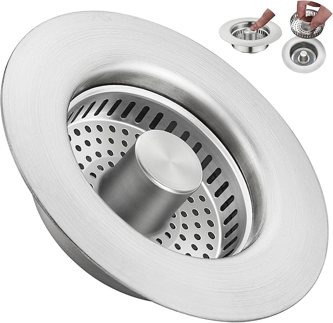YYKBZ 3 in 1 Kitchen Sink Drain Strainer， Stainless Steel Pop Up Sink Stopper，