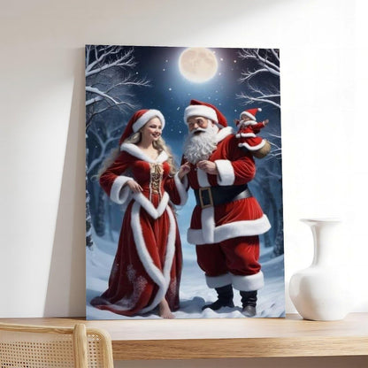 Santa Claus Family Figurine Set Christmas Decorations Including Mrs. Santa Claus Poster Wall Art Decor Print Picture Paintings for Living Room Bedroom Decoration Frame 24x36inch