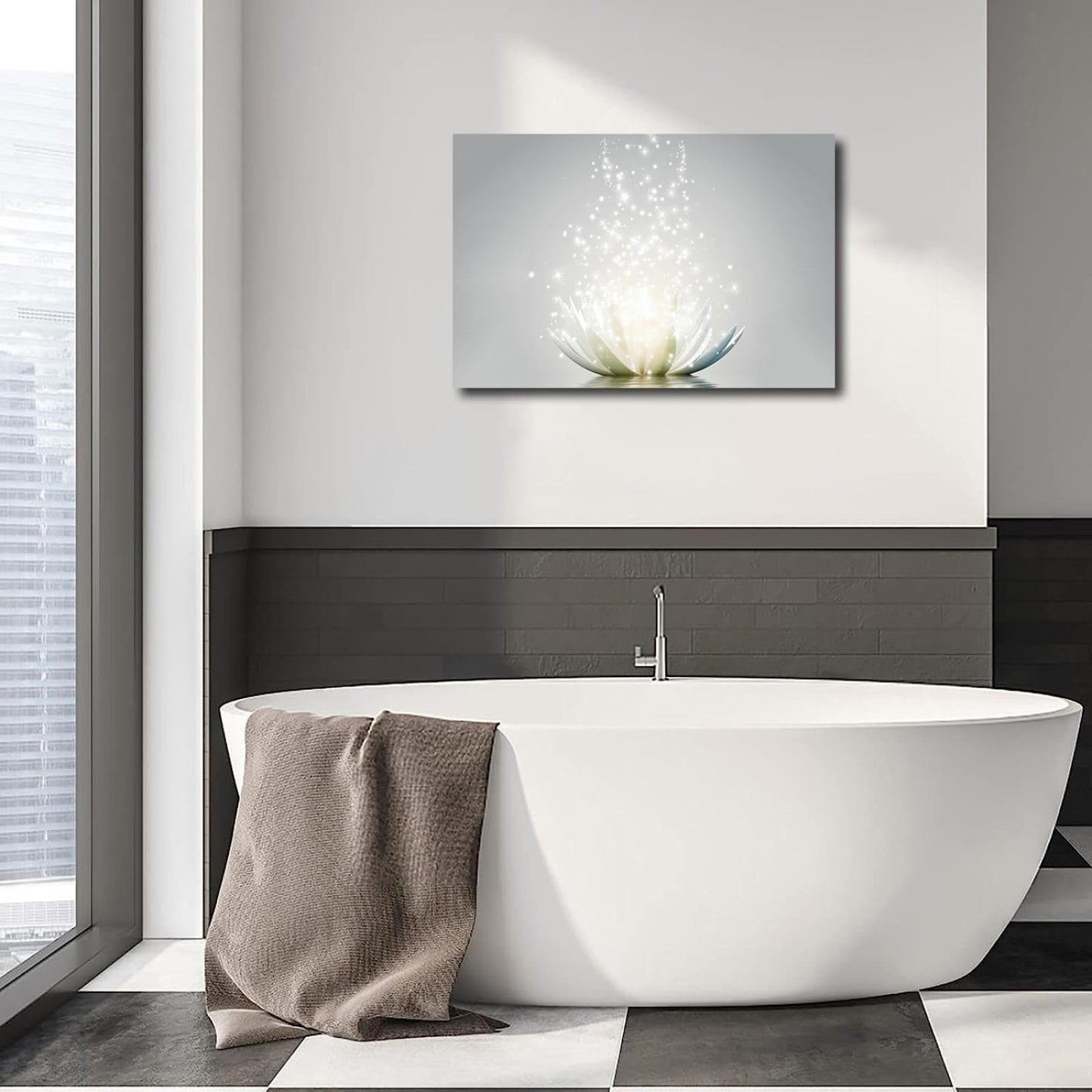Zen Canvas Wall Art White Lotus Flower Meditation Picture Framed Art Lotus Flower Bloom in Water Canvas Wall Art Print For Yoga Spa Meditation Spiritual Room Bathroom Home Decoration 12x16inch