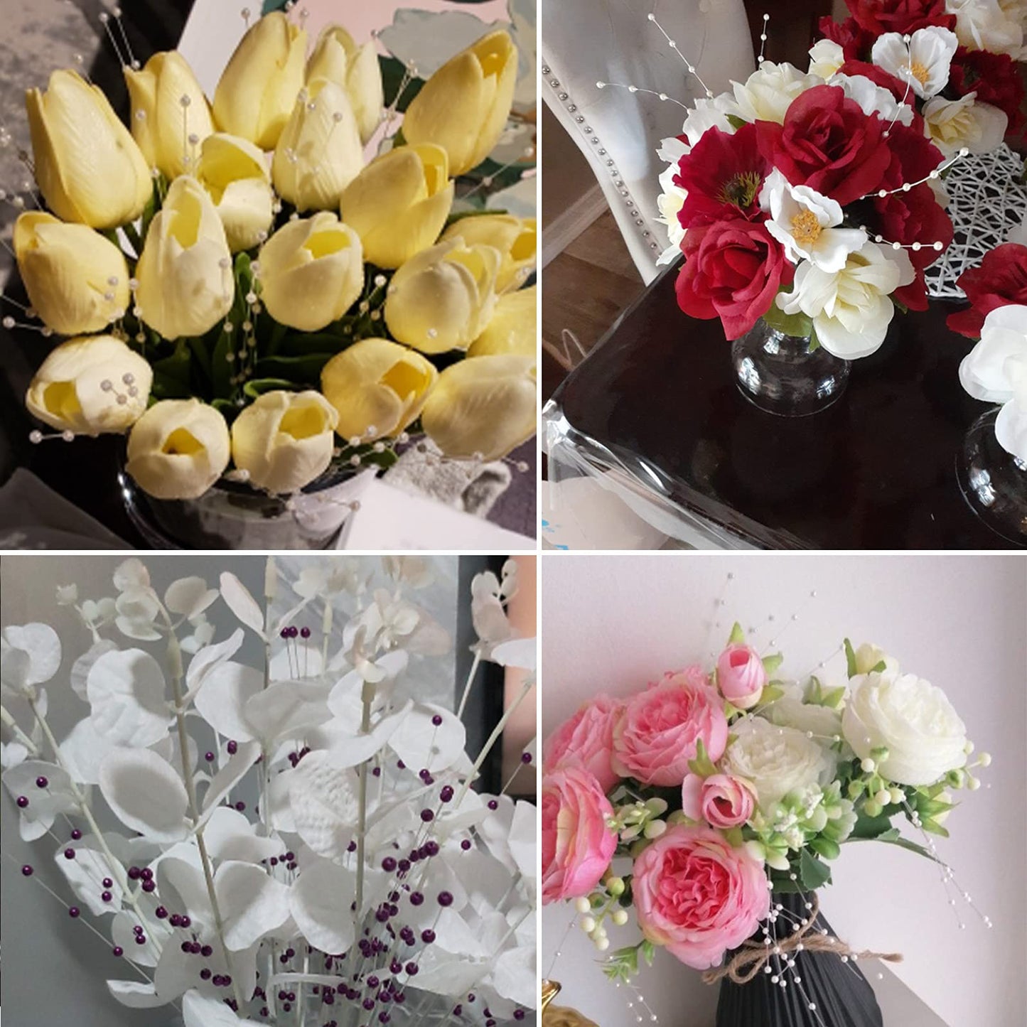 50pcs Beaded Stick Bride Wedding Pearl Bouquet Party Decoration, Christmas Decorations, 4mm Pearl Bouquet Christmas Flower, Christmas Tree Picks and Sprays (Gold)