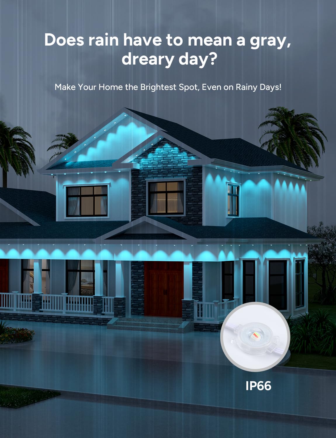Isablelala Permanent Outdoor Lights, 100ft with 60 RGB LED Lights for Christmas and Daily, 49 Scene Modes+DIY for Christmas Decor, IP66 Waterproof for Outdoor, Compatible with Alexa, Google Assistant