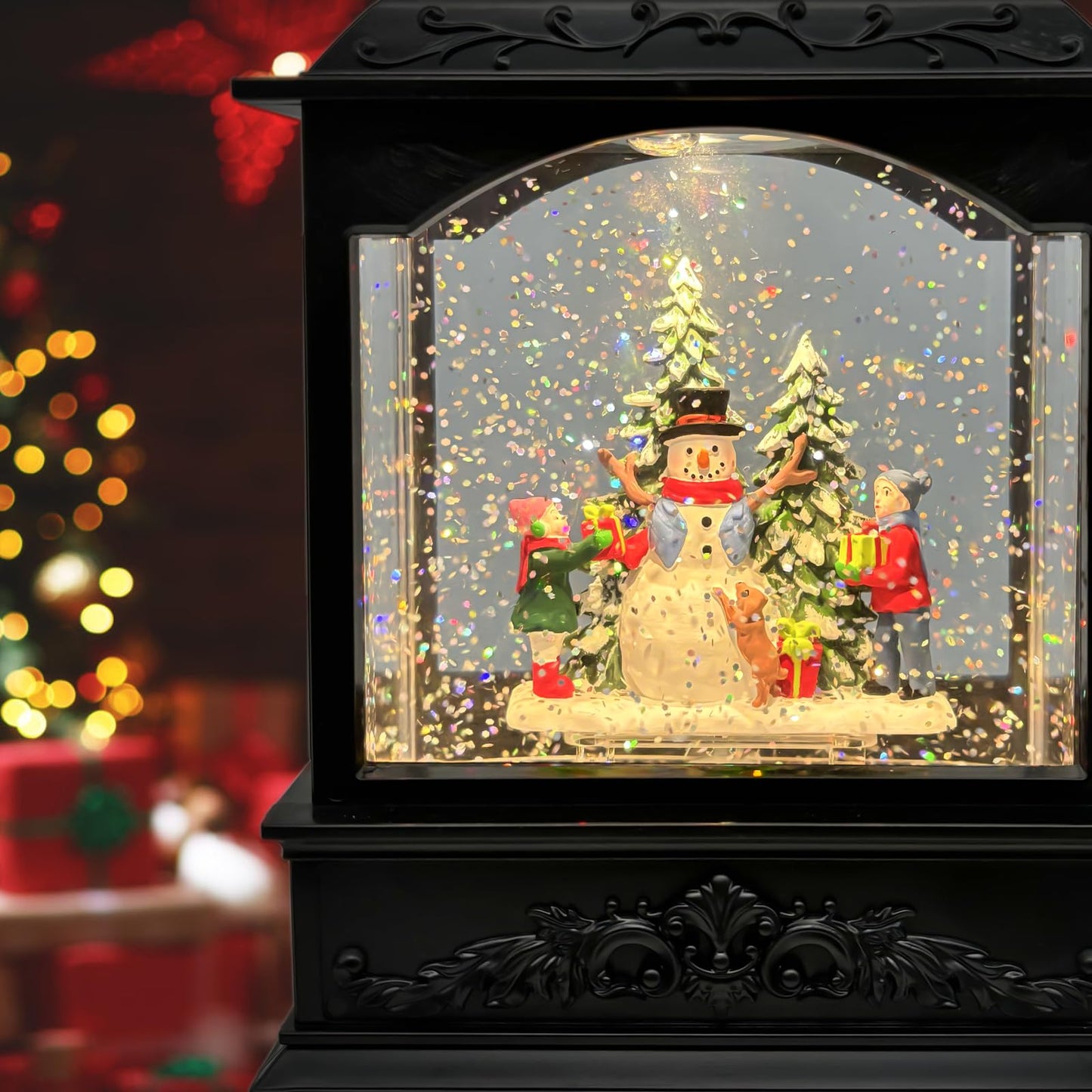 AOMIL Christmas Snow Globes Lantern with Music & Timer - USB/Battery Operated LED Glittering Globe Lantern, Snow Globe Decoration for Home Holiday Decor (Snowman)