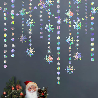 Cheerland Iridescent Snowflake Garland Winter Wonderland Hanging Decorations Holographic Snowflakes Ceiling Streamer for Christmas Onederland Frozen Birthday Decor Wedding Xmas Party Supplies