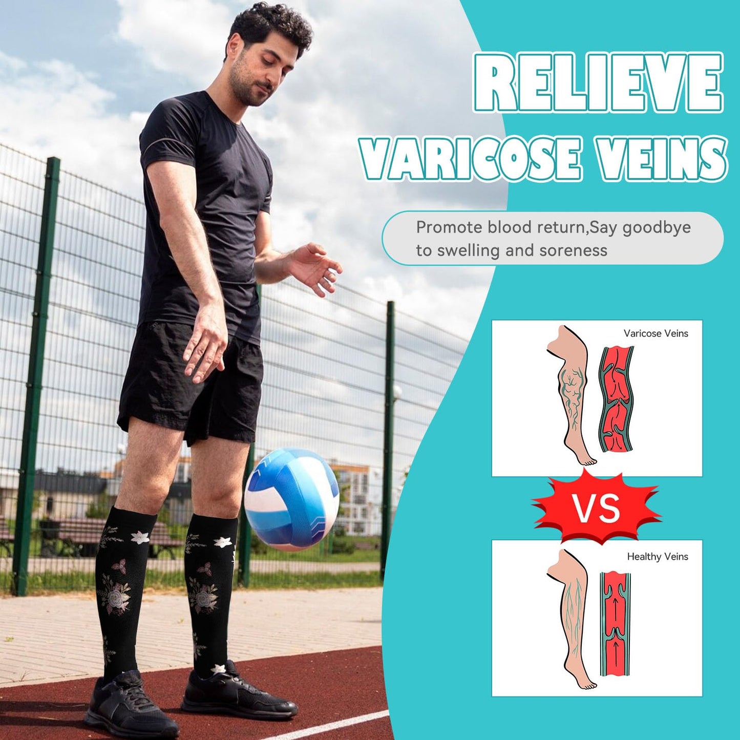 LEOSTEP Compression Socks for Men & Women (6 Pairs) Non-Slip Long Tube Ideal for Running,Nursing,Circulation & Recovery Boost Stamina, Hiking Travel & Flight Socks 20-30 mmHg