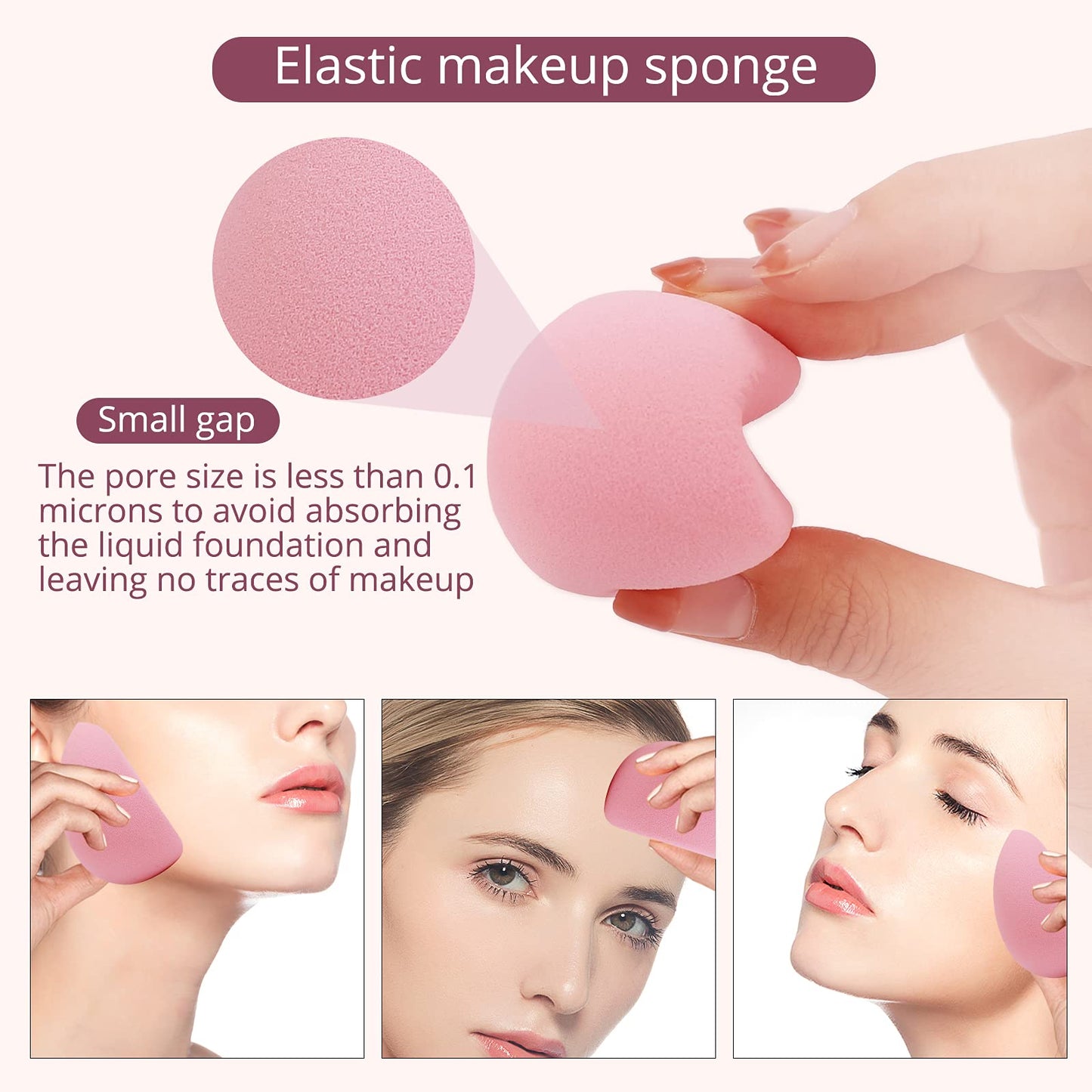 BEAKEY Super Soft Makeup Sponge Set of 6, Makeup Sponges for Foundation, Liquid, Cream and Powder, Pink Beauty Sponge for Blending, 0 Latex Blender