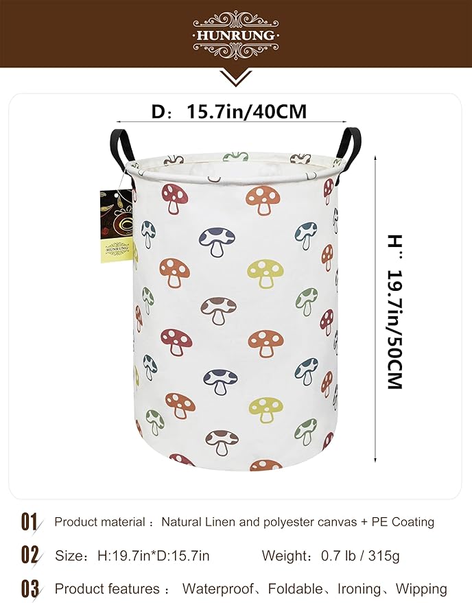 HUNRUNG Laundry Hamper, Large Canvas Fabric Lightweight Storage Basket Toy
