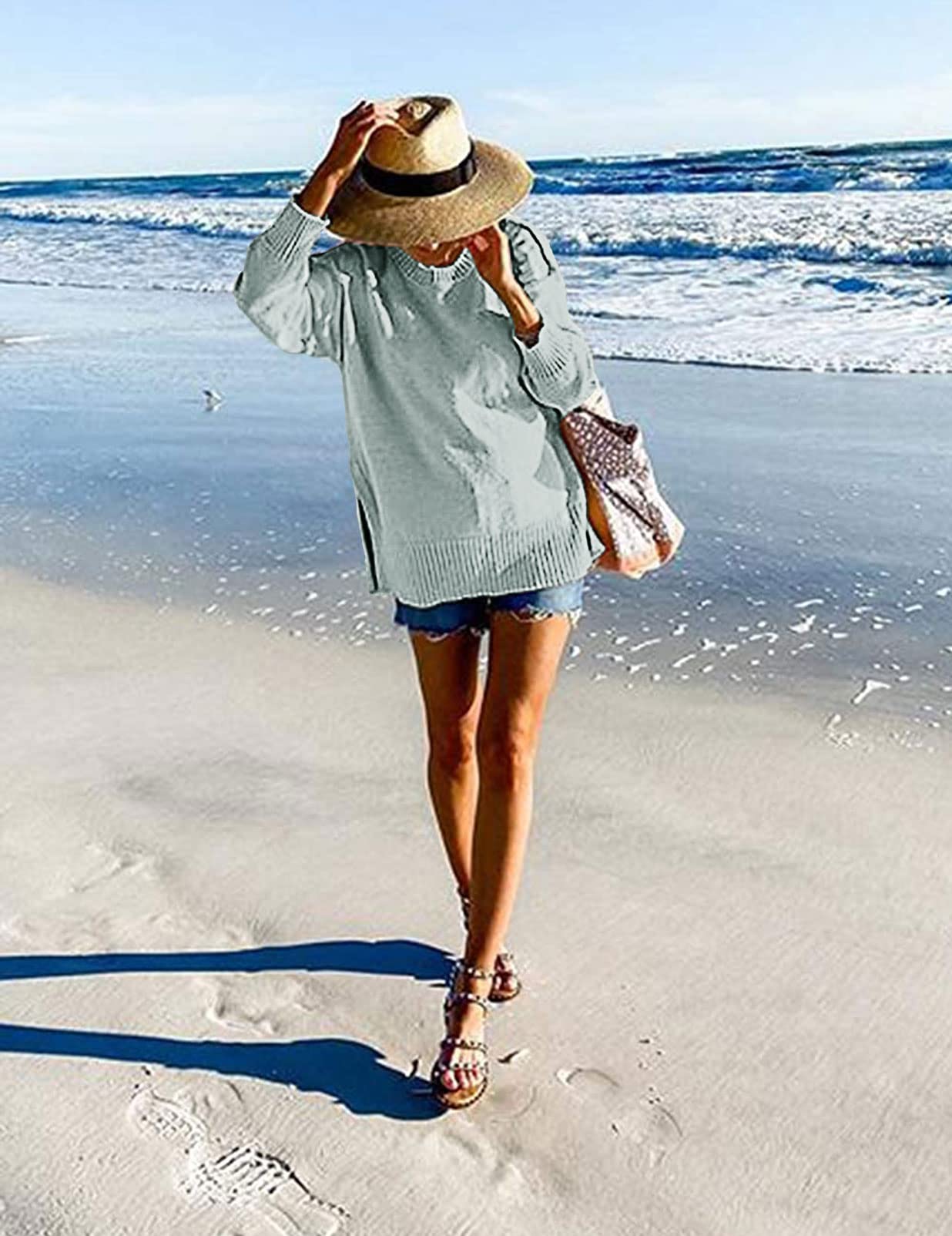 MEROKEETY Women's 2025 Fall Winter Oversized Pullover Sweater Casual Loose Crew Neck Long Sleeve Side Split Jumper Tops