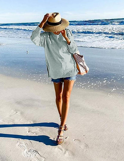 MEROKEETY Women's 2025 Fall Winter Oversized Pullover Sweater Casual Loose Crew Neck Long Sleeve Side Split Jumper Tops