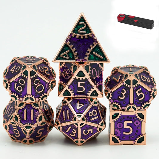 UDIXI Metal Dice Set D&D, 7PCS Metal DND Dice Steampunk Gear D and D Dice for Dungeons and Dragons Role Playing Games and Other Tabletop Game (Purple)
