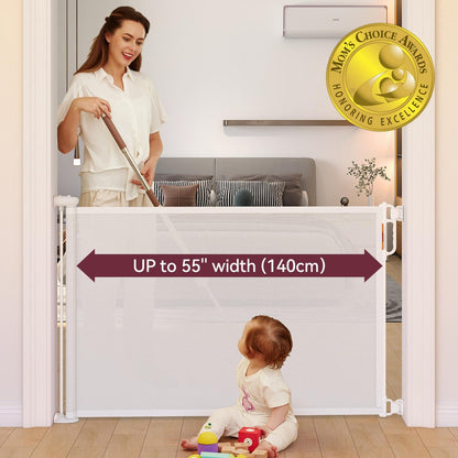 Momcozy Retractable Baby Gate, 33" Tall, Extends up to 55" Wide, Child Safety Baby Gates for Stairs, Doorways, Hallways, Indoor, Outdoor White