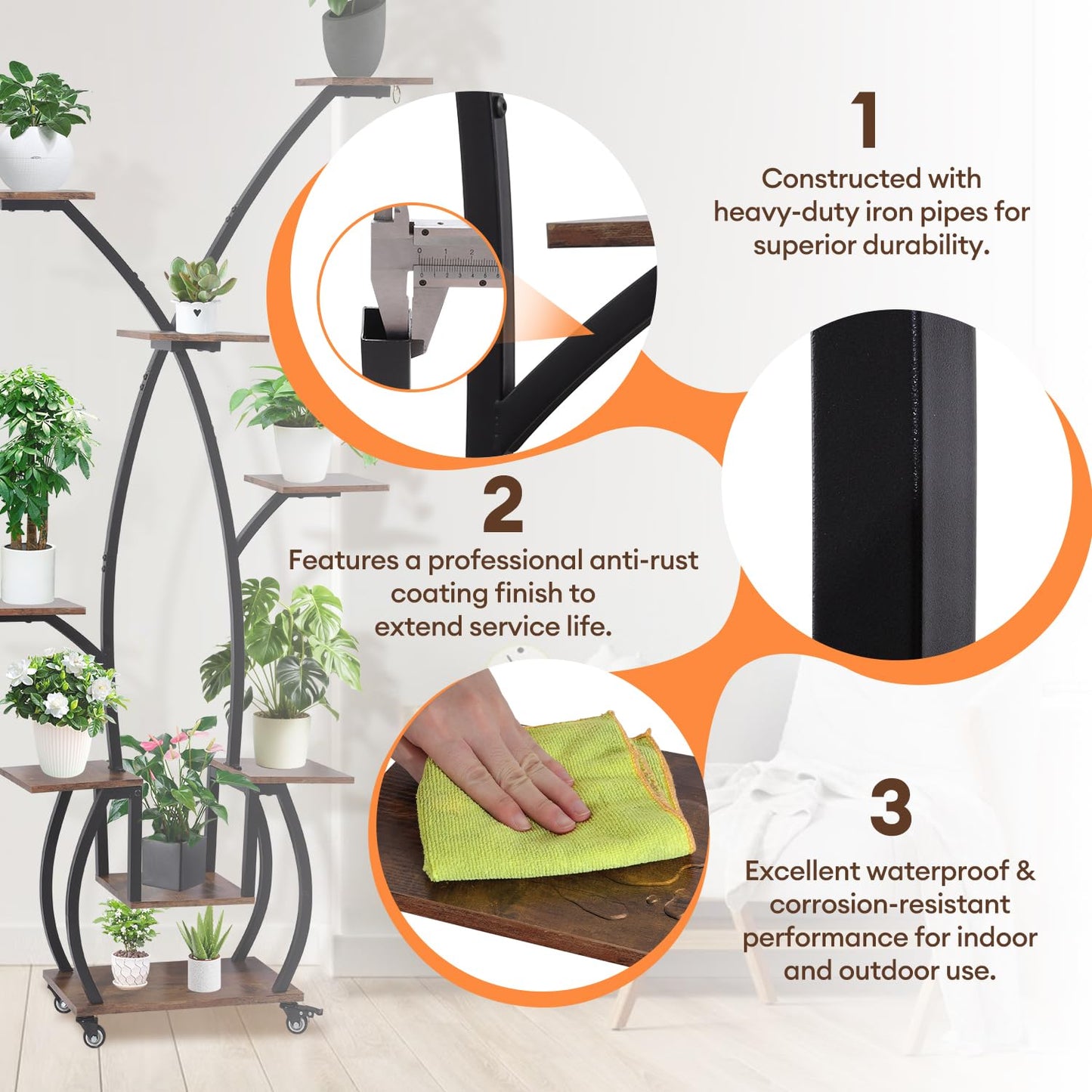 Plant Stand Indoor with Grow Lights - 82" Tall Plant Shelf, Lighted Corner Plant Stands for Indoor Growing, 8 Tiered Large Flower Holder, S-Shaped Decorative Rack for Living Room, Patent Design