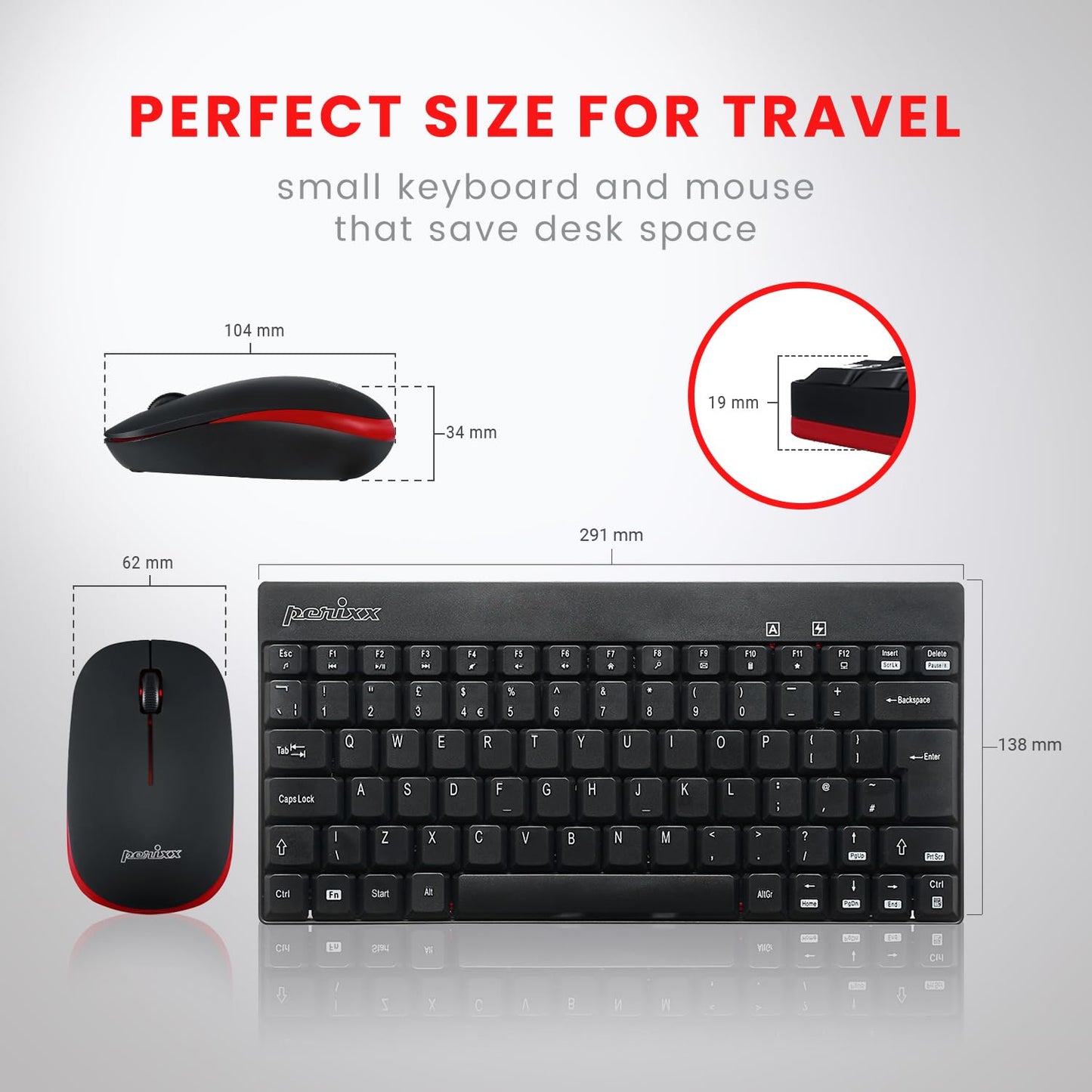 perixx PERIDUO-712 Wireless Mini Keyboard and Mouse Combo - AES 128 Bit - Black - UK Layout