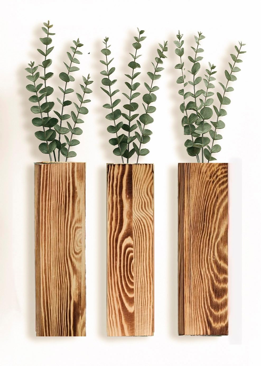 Wall Vases Set of 3 with Artificial Plants Wooden Hanging Planter Vases for Farmhouse, Modern & Rustic Home Decor Living Room, Bedroom, Kitchen, Office Decoration with Faux Greenery