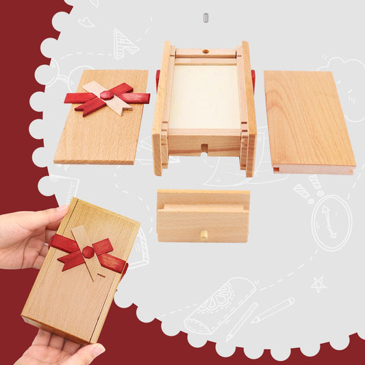 EEOCWF Puzzle Box with Hidden Compartment, Challenging Wooden Magic Trick Lock Boxes for Adults, Brain Teaser Game Mystery Surprise Secret Box for Valentines Christmas Party Favors