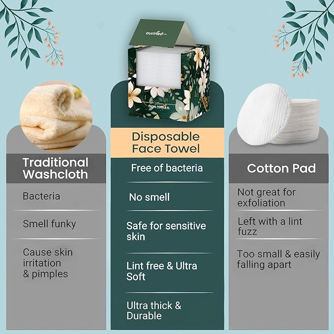 Ourmed Life Disposable Face Towels, Clean Facial Wash Cloth without Lint