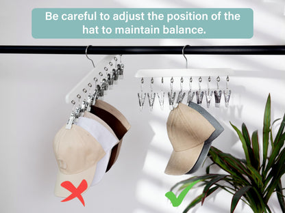 StorageWorks Hat Rack, Closet Organizer and Storage for Baseball Caps,Set of 2 with 10 Adjustable Stainless Steel Clips, Fits All Caps, White