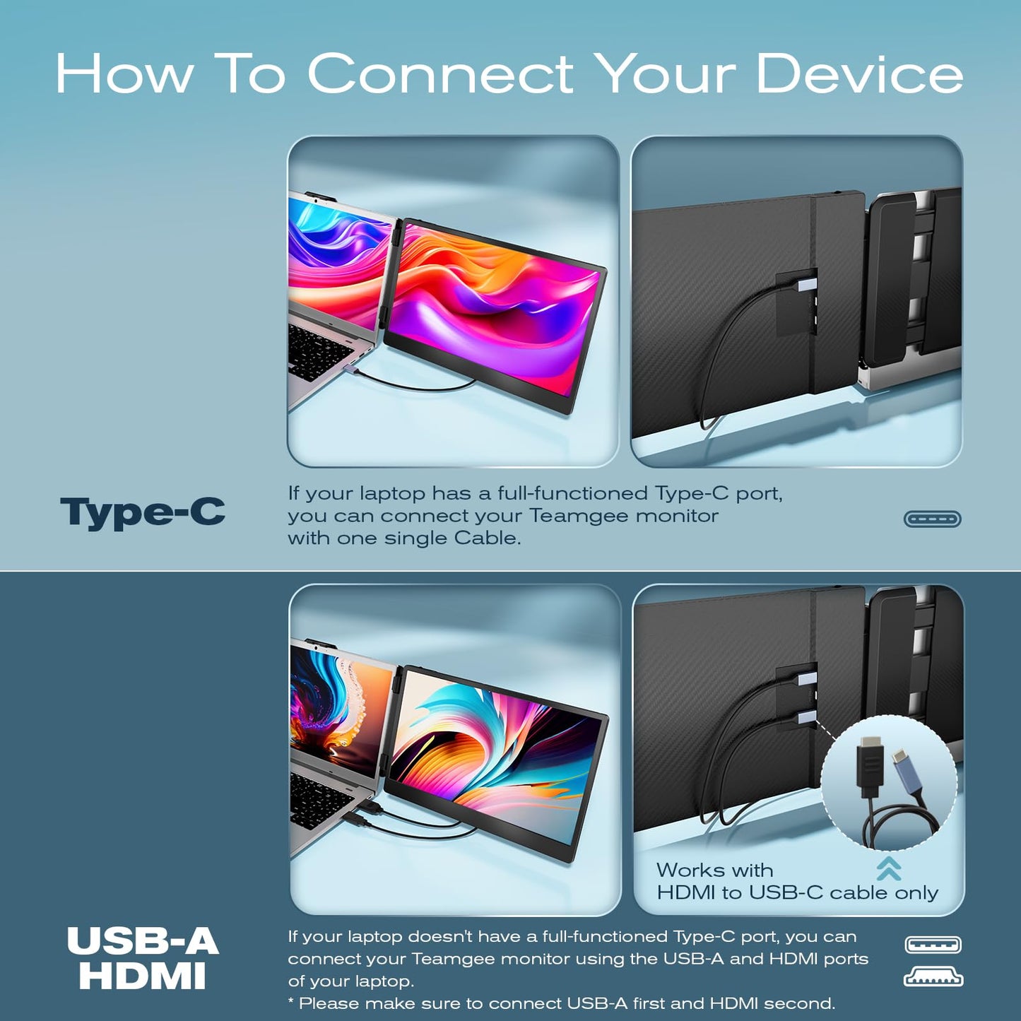 Teamgee S1 Dual Laptop Screen Extender — 14” FHD IPS Portable Monitor for 13–17” Laptops, USB-C/HDMI Plug & Play, Compatible with Windows, macOS & Android, Perfect for Hybrid Work & Travel