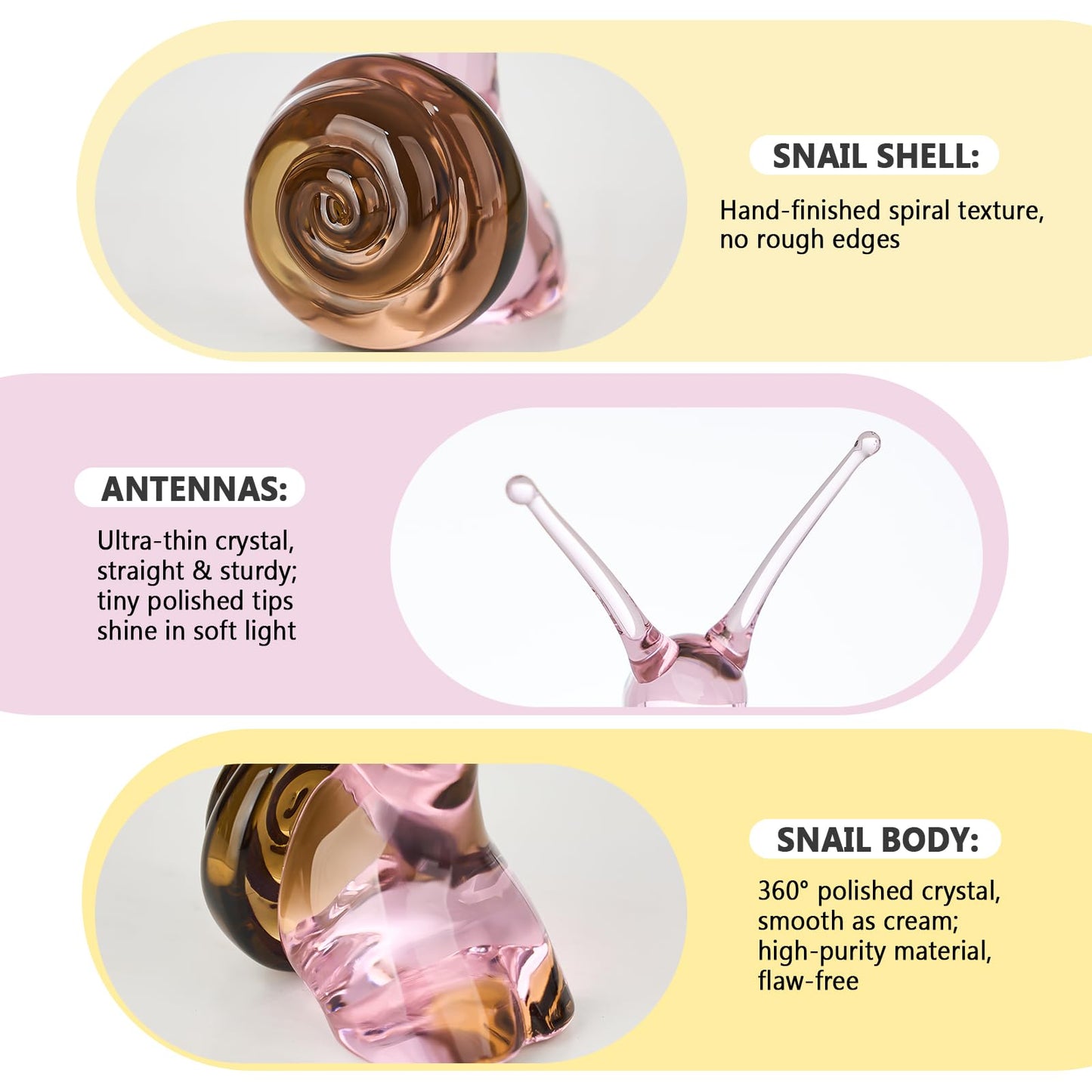 Crystal Snail Ornament, Mini Glass Snail Figurine for Living Room Study Decor, Windowsill Garden Statue, Animal Gift for Kids Friends Grandchildren（Pink）