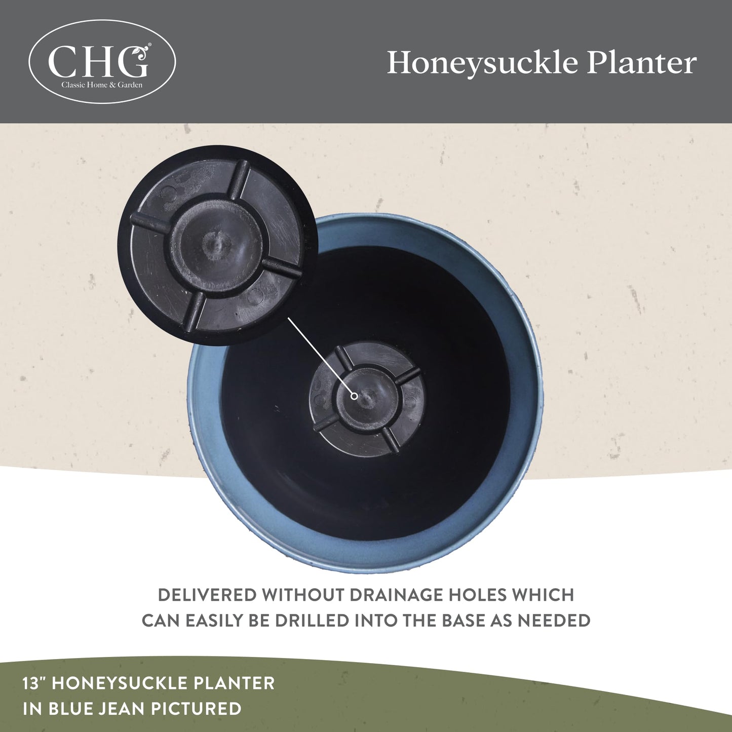 Classic Home and Garden Honeysuckle Resin Planters - Lightweight Indoor & Outdoor Plant Pots - UV-Resistant Plastic Flower Pots - Pot Planters for Flowers & Herbs (15" Blue Jean)