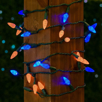 Novelty Lights 24FT 70 LED C6 Christmas String Lights, Outdoor Commercial Grade Tree Decorations, Permanent LED Lights (Blue/Orange)