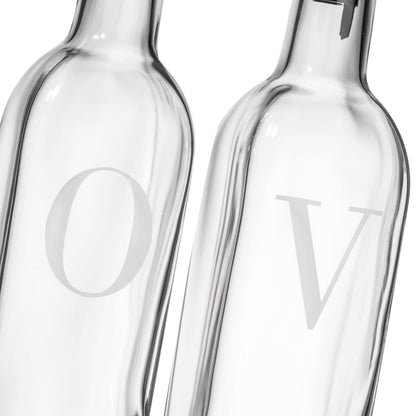 GREENOLIVE Olive Oil and Vinegar Dispenser Set - 17 oz. Glass Bottles with No-Drip BPA-Free Spouts - Stylish O and V Identifiers for Kitchen and Dining Use - Set of 2