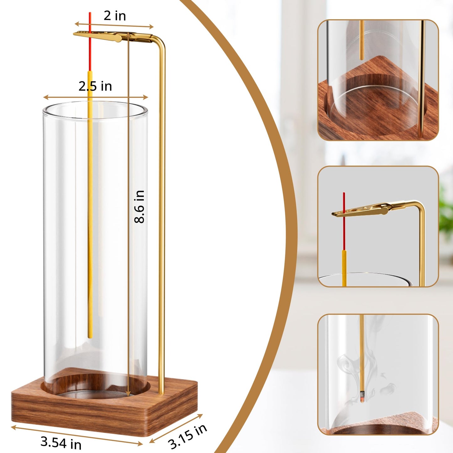 Incense Holder for Sticks, Insence-Stick Holder, Anti-Ash Flying No Mess Incense Burner, Incense Stick Holder with Glass Ash Catcher, for Yoga Spa Meditation Home Decor(2 Pack)
