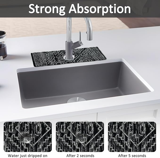 15" X 5.5" Kitchen Sink Splash Guard Faucet Mat Aztec Super Absorbent Fast