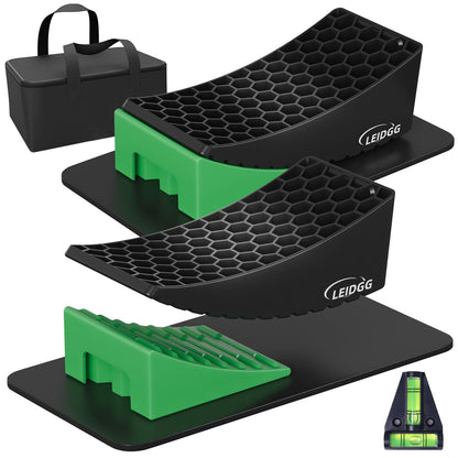 LEIDGG 2Packs RV Leveling Blocks System Kit Camper Leveling Blocks for RVS Trailer with Carrying Bag, Anti-Slip Mats, T Bubble Level Up to 35000 LBS