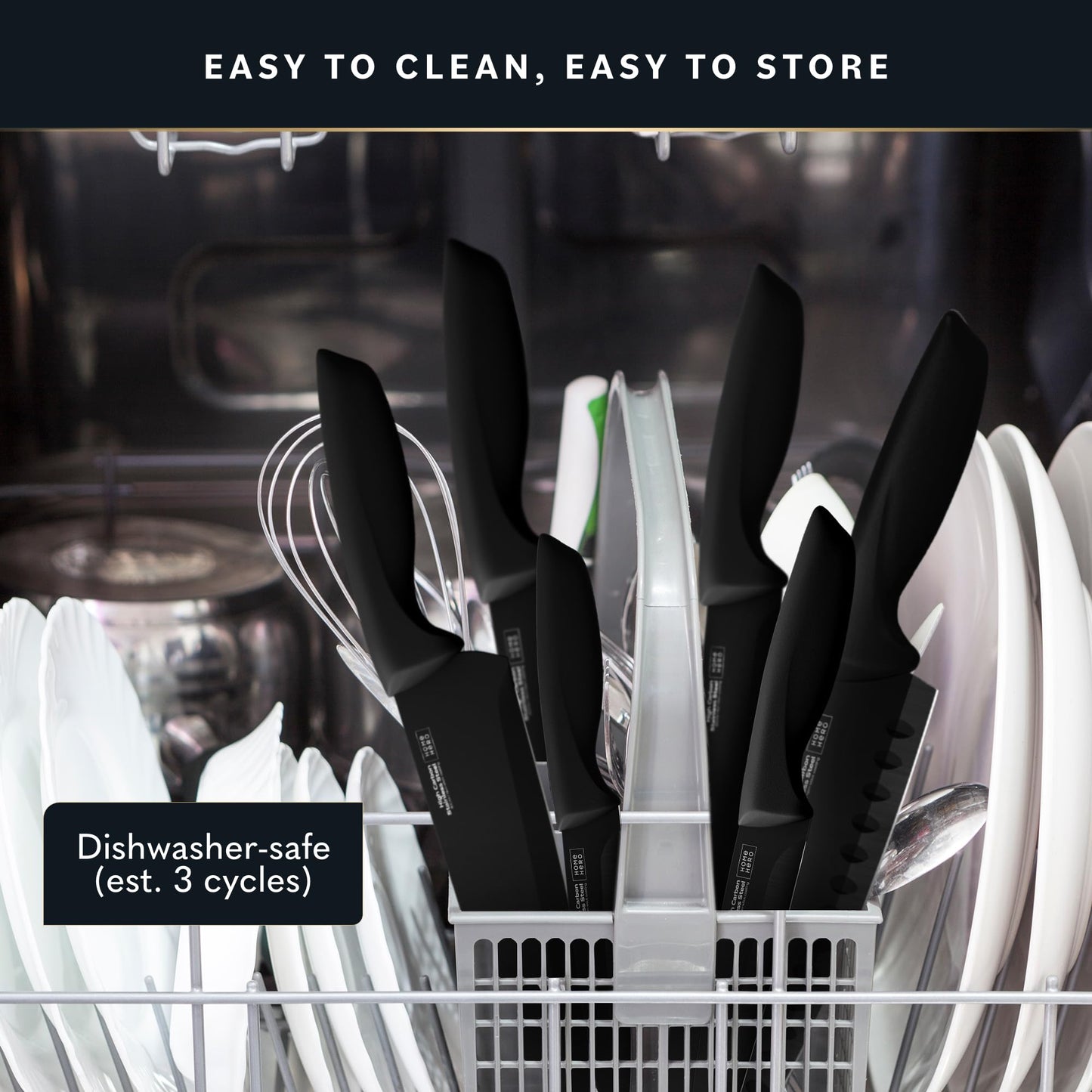 Home Hero Kitchen Knife Set with Sharpener - High Carbon Stainless Steel Knife Block Set with Ergonomic Handles (20 Pcs - Acrylic Black)