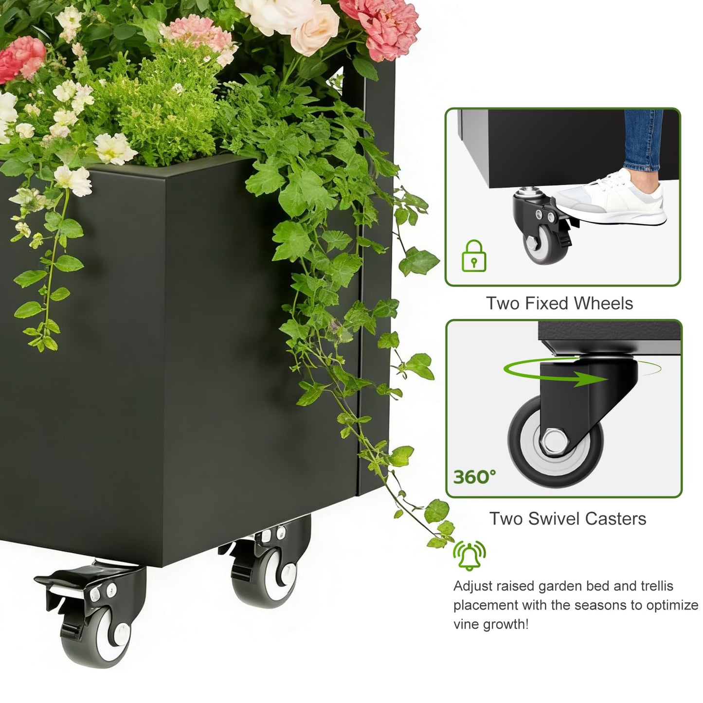 blusoke Metal Planter Box with Trellis and Wheels,Raised Garden Bed with Trellis,72" Tall Privacy Screen with Planter Box and Drainage Holes,Plant Trellis for Climbing Plants Outdoor,Vegetables,Vines