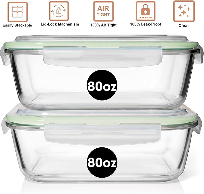 Razab 10 Cups/ 80 Oz 4 Pc Glass Food Storage Containers