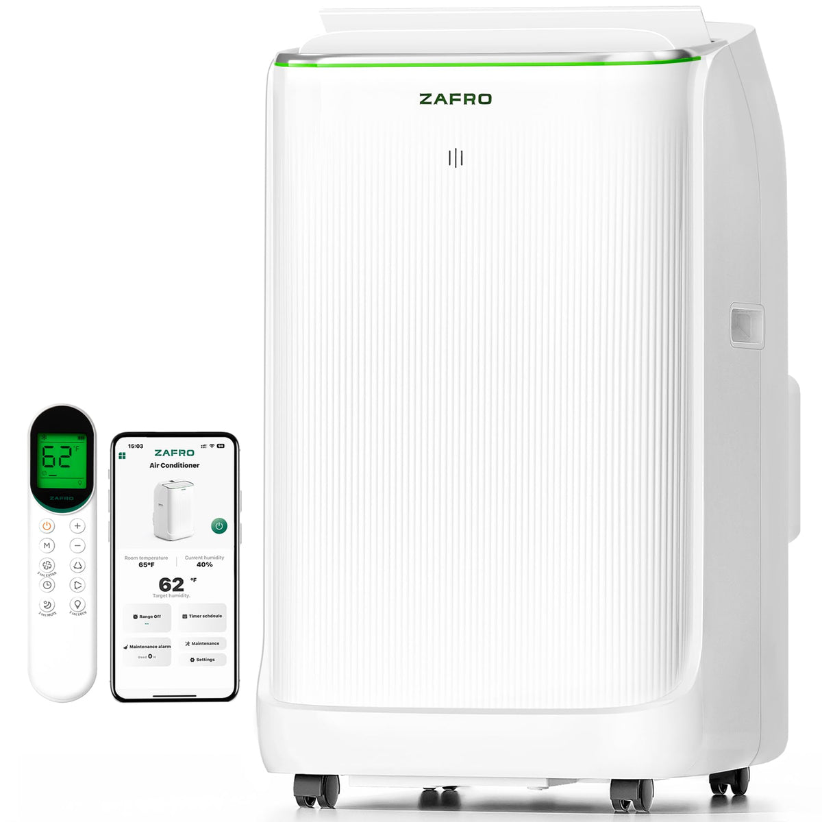 ZAFRO Smart Inverter Portable Air Conditioners, 16000 BTU (12000 BTU SACC) Dual Hose Portable AC Unit with Energy Saving/Ultra Quiet(38dB Upgraded)/Drainage-free Cool/APP/Remote for Multi-Scenario Use