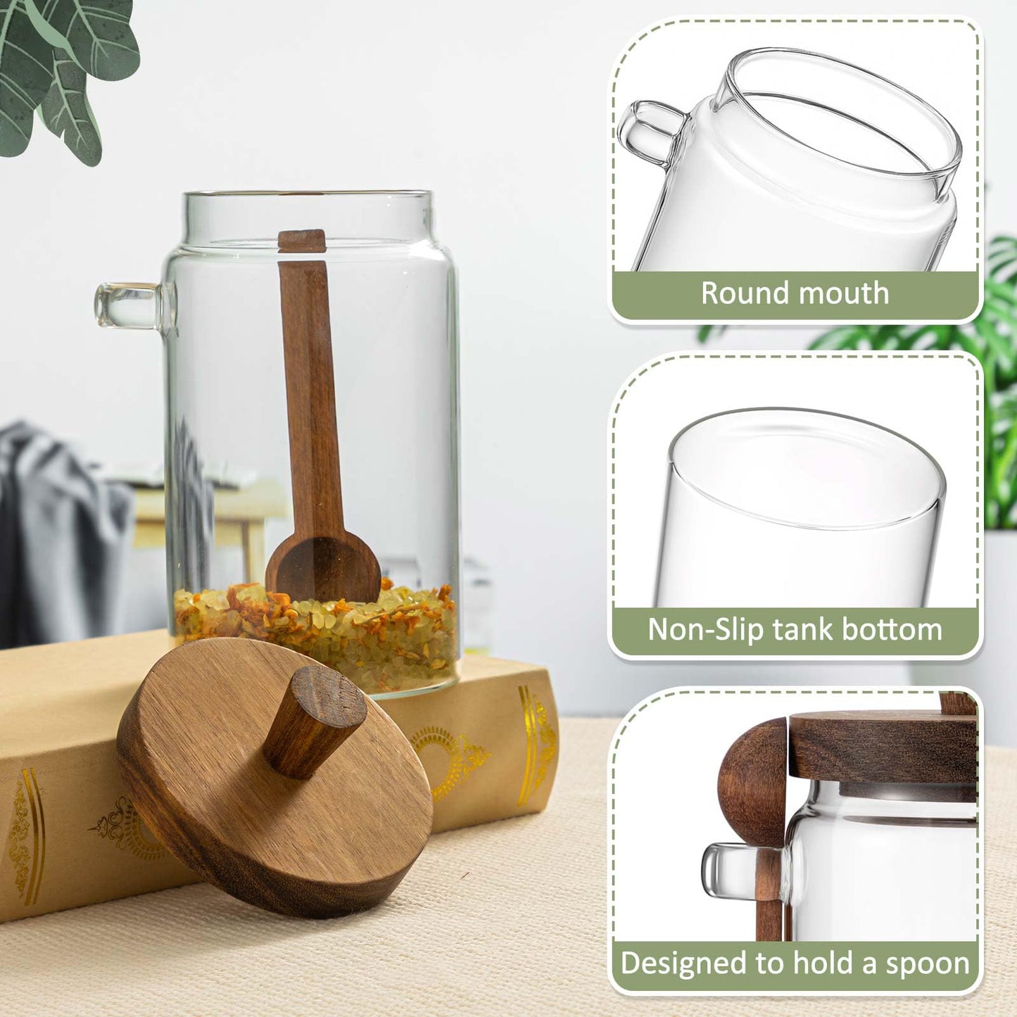 Suclain 2 Set 26 oz Glass Bath Salts Jar with Wooden Lids and Scoop Bath Salt Container Food Airtight Storage Containers for Sugar Coffee Bean Candy Spice