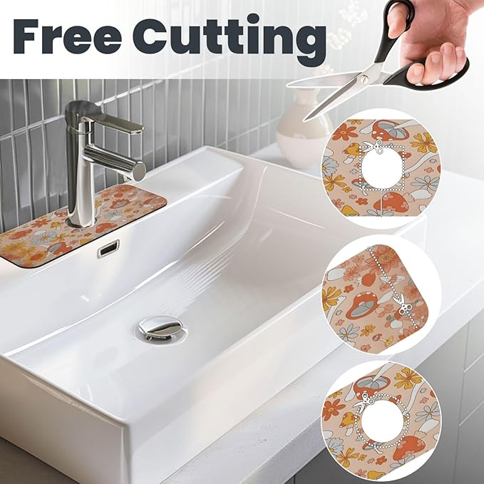 Mushroom Magic Retro Floral Bold Kitchen sink faucet pad, strong water