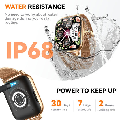 Smart Watch for Women(3 Bands), Smartwatch Fitness Tracker with Bluetooth Calls & AI Voice Control, 1.85’’ HD Screen, Heart Rate/SpO2 Monitor, Sleep Tracker, Compatible with Android iOS (Gold)