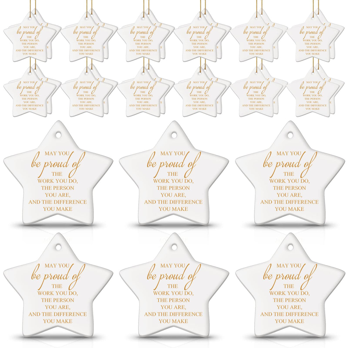 Sieral 30 Pieces Christmas Appreciation Gift for Employee Women Star Shaped Ornaments Thanksgiving Ceramics Hanging Plaque Keepsake Christmas Tree Ornaments for Customer Service Vet Tech Week Nurse