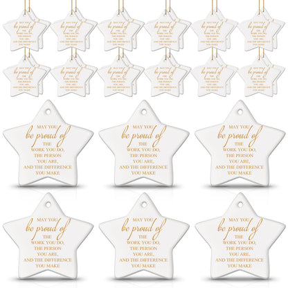 Sieral 30 Pieces Christmas Appreciation Gift for Employee Women Star Shaped Ornaments Thanksgiving Ceramics Hanging Plaque Keepsake Christmas Tree Ornaments for Customer Service Vet Tech Week Nurse