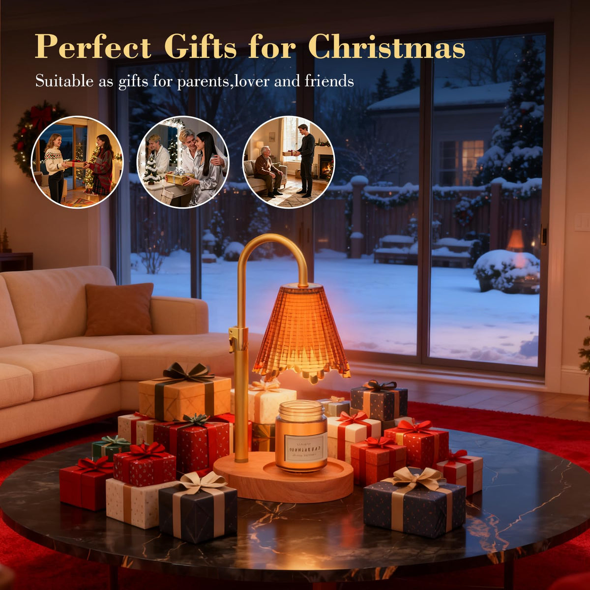 WYghyronic Candle Warmer Lamp with Adjustable Height - Flameless 4-Level Dimmable Wax Warmer with Colorful Glass Shade & Wooden Base, Timer Function & Stylish Design in Multiple Colors (Brown2)