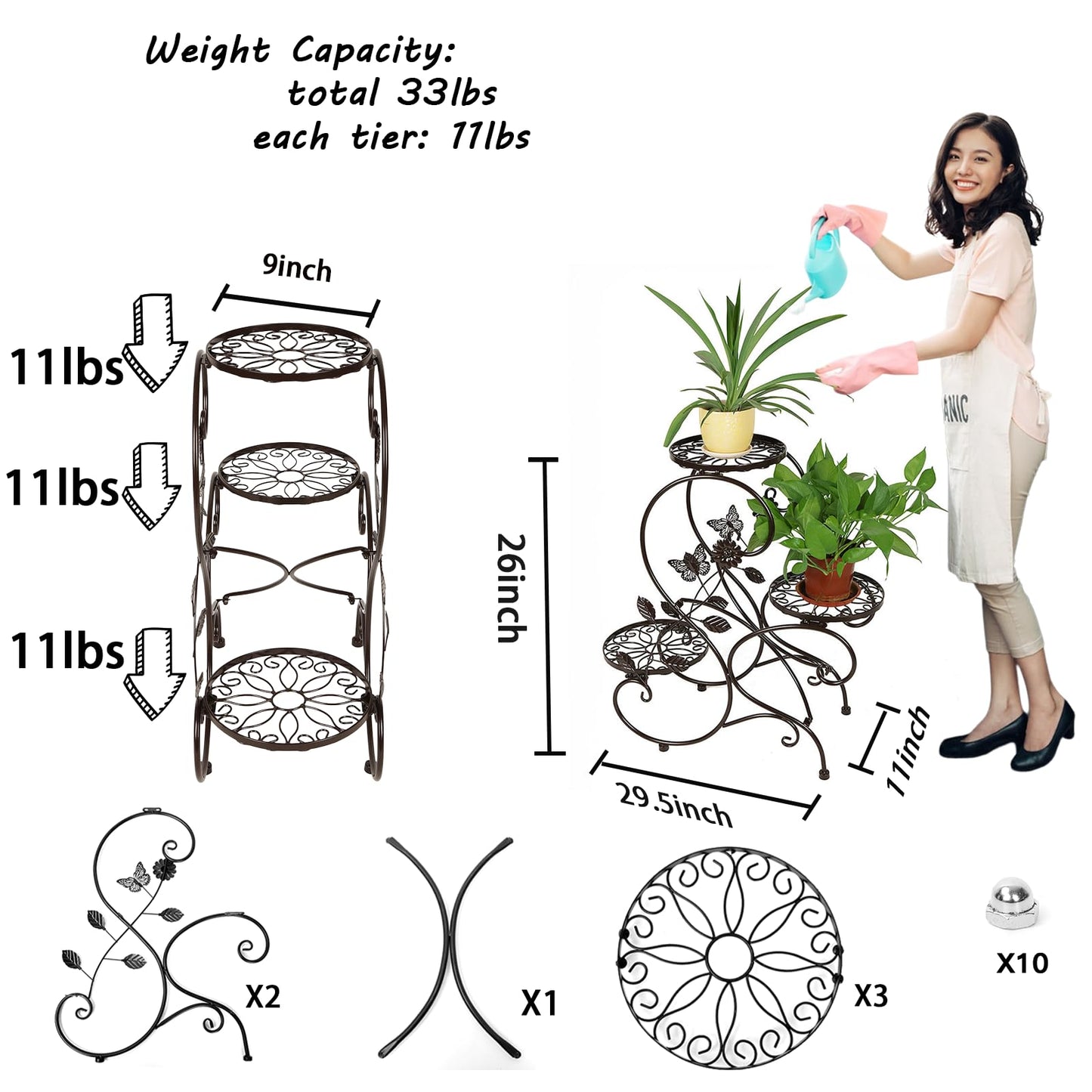HLC 3 Tier Tall Plant Stand Outdoor Flower Stand Flower Pot Holder Display for Patio Garden Corner Balcony Living Room