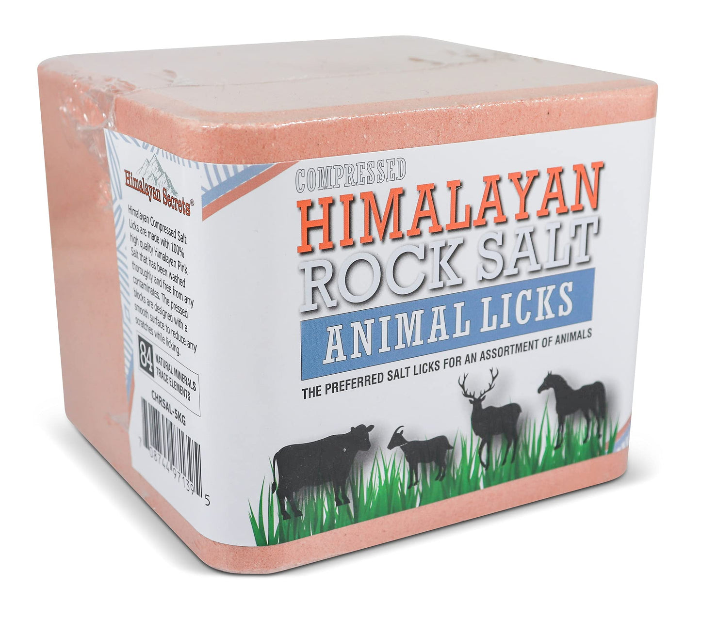 Salt Block for Deer & Horses – Compressed Mineral Salt Lick for Livestock, Cattle & Goats – Himalayan Secrets Pink Rock Salt Block (11LB/5KG, Block w/ Mounting Hole)