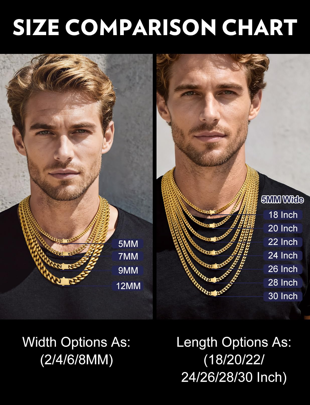 Bandmax Men Long Chain Necklaces 30 Inch Gold Plated Miami Cuban Link Chain 5MM Wide Cubanas Cadenas Hombres Mens 14K Gold Plated Stainless Steel Chains Jewelry Gift for Men
