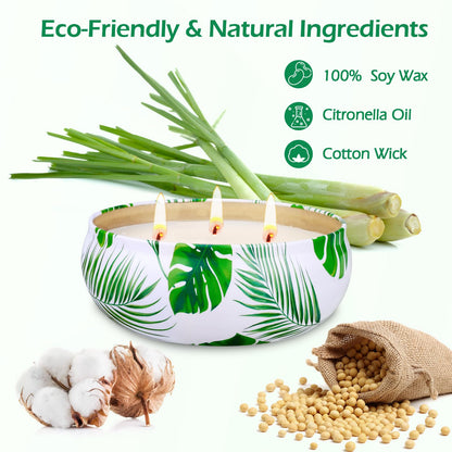 36oz Citronella Candles Outdoor Large, 3 Wicks Soy Wax Lemongrass Candles Set, 240H Burning Time Large Summer Jar Candles for Garden Patio Yard Home Balcony Camping Backyard, 3x12oz