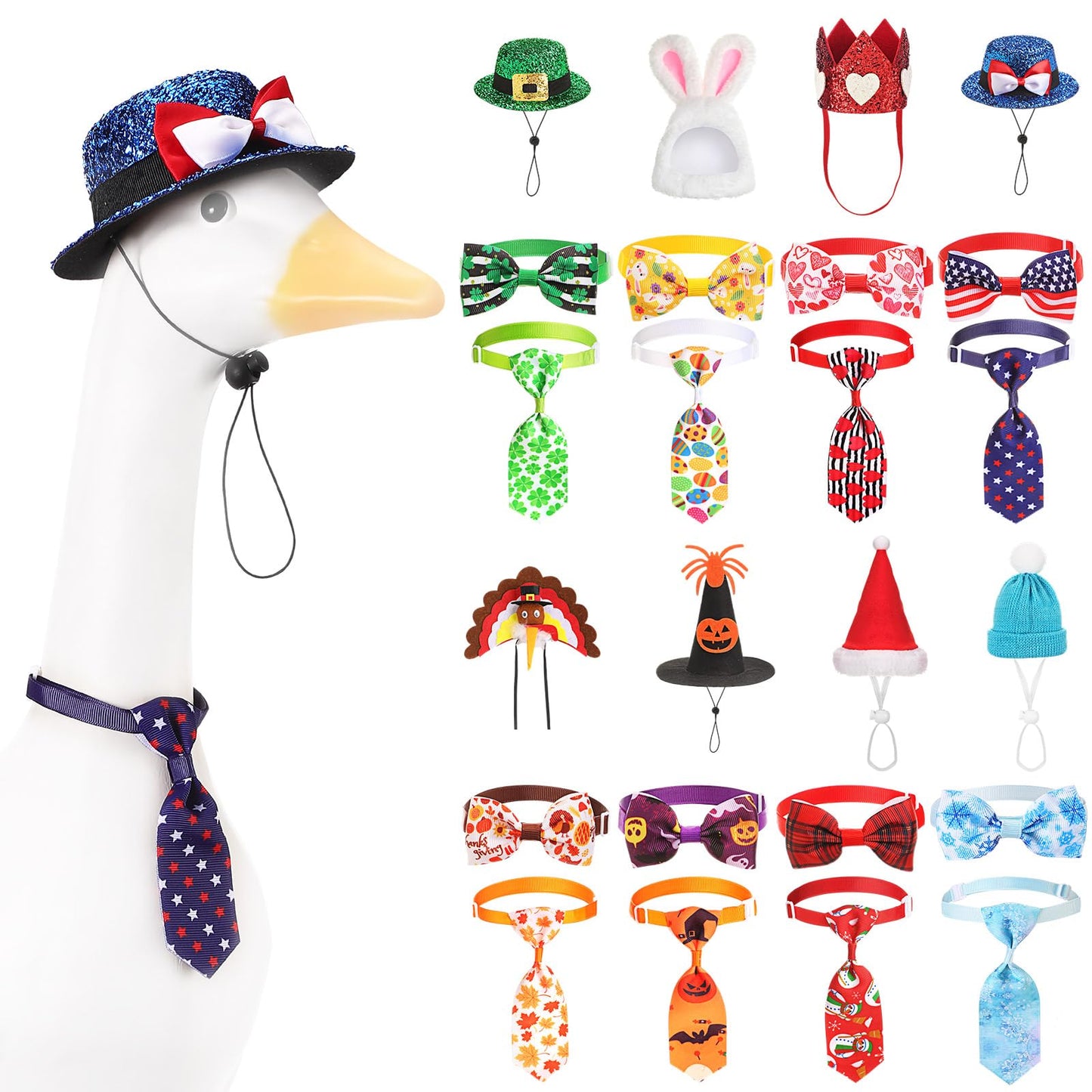 Weysat 8 Set Holiday Porch Goose Outfits All Season Holiday Bundle 4th of July Fall Halloween Christmas St. Patrick Easter Lawn Porch Geese Clothes Hat Bowtie Tie Outfit for 23" Goose Patio Yard Decor